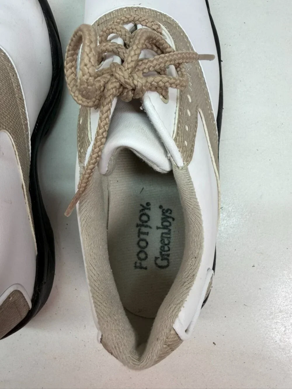 FootJoy GreenJoys Women’s Golf Shoes White/Tan Size 6.5M – Softspikes